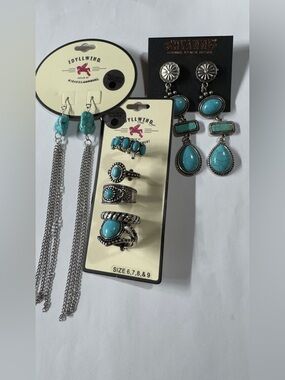 Turquoise-Accent Silver Earrings and Ring Set